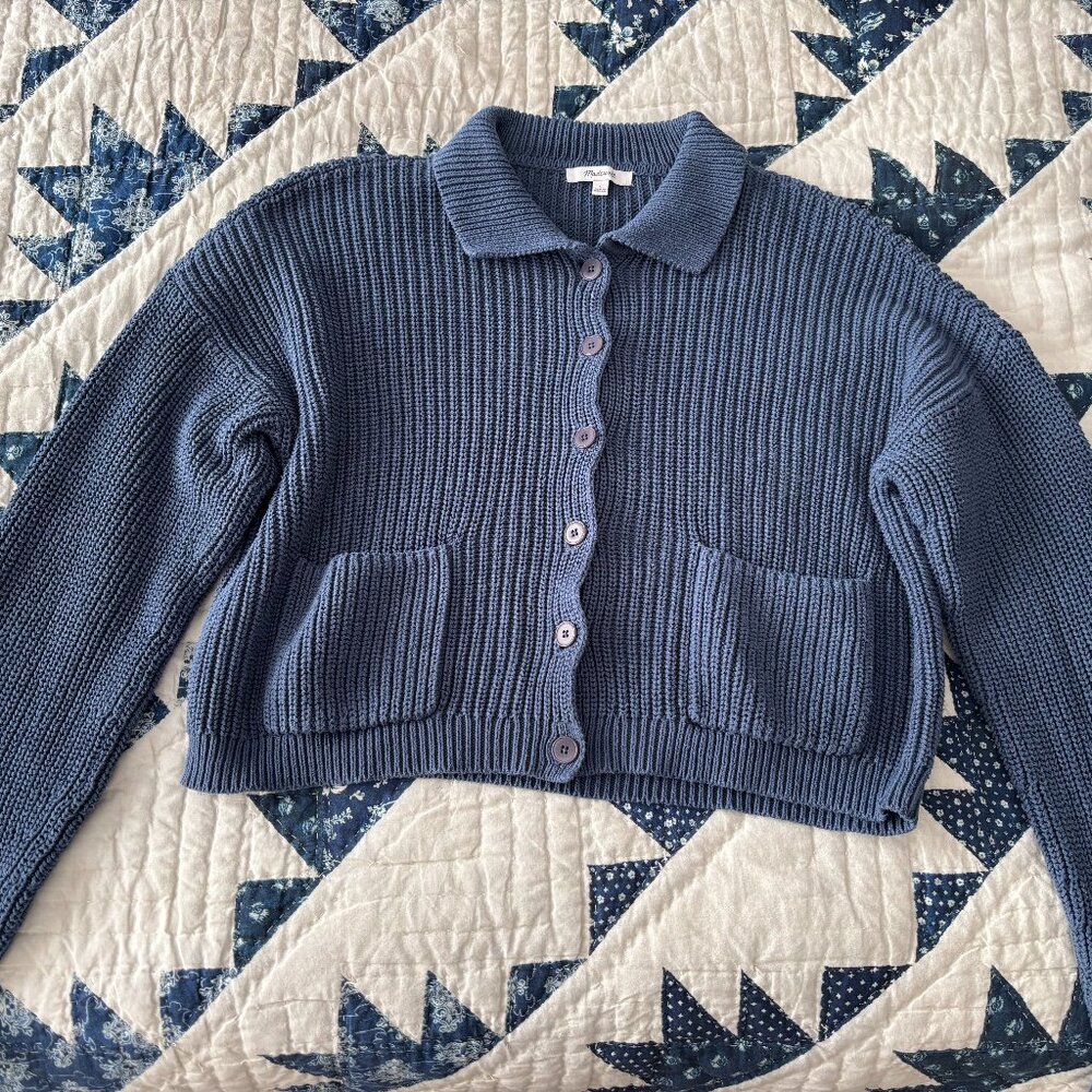 Madewell slate blue 100% cotton chunky knit collared sweater - size L